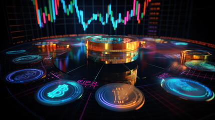 Dynamic crypto analytics visualized in holographic form on a black canvas