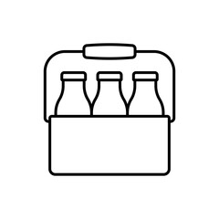 Milk bottles in container icon. Black contour linear silhouette. Editable strokes. Front side view. Vector simple flat graphic illustration. Isolated object on a white background. Isolate.