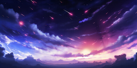 Fototapeta na wymiar Anime sky sunrise, beautiful colors, illustration background