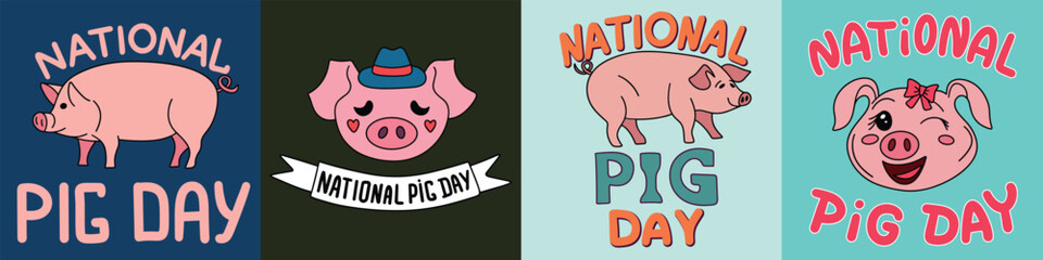 Collection of text banners World Pig Day. Handwriting inscriptions set World Pig Day. Hand drawn vector art