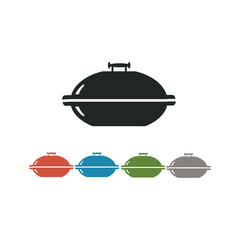 Grill Icon Square Button Set Vector