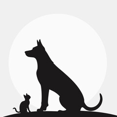 Dog and cat black pet silhouette vector illustration