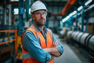 In a lifelike depiction, an engineer is seen in a warehouse setting, strategically placed near a conveyor belt, showcasing the integration of technology and expertise in industrial operations