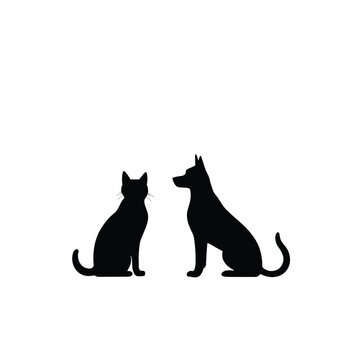 Dog and cat black pet silhouette vector illustration
