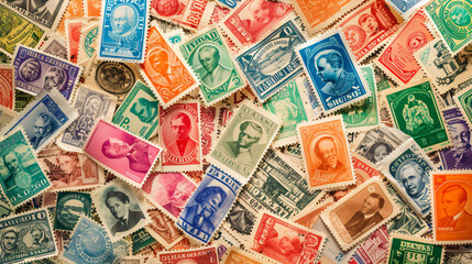 A captivating seamless pattern showcasing a beautiful collection of vintage postage stamps from around the world, offering a nostalgic and wanderlust-inducing glimpse into the spirit of trav