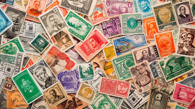 A captivating seamless pattern showcasing a beautiful collection of vintage postage stamps from around the world, offering a nostalgic and wanderlust-inducing glimpse into the spirit of trav