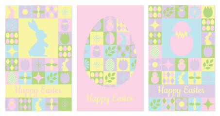 Set of Easter greeting cards, posters, banners. Collection of holiday icons. Website decoration, graphic elements. Vector illustration