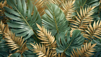 Fototapeta na wymiar pattern leaf background green plant tree abstract palm floral wallpaper flower foliage art jungle background luxury leaf pattern texture design line summer gold nature monstera fabric golden leaves