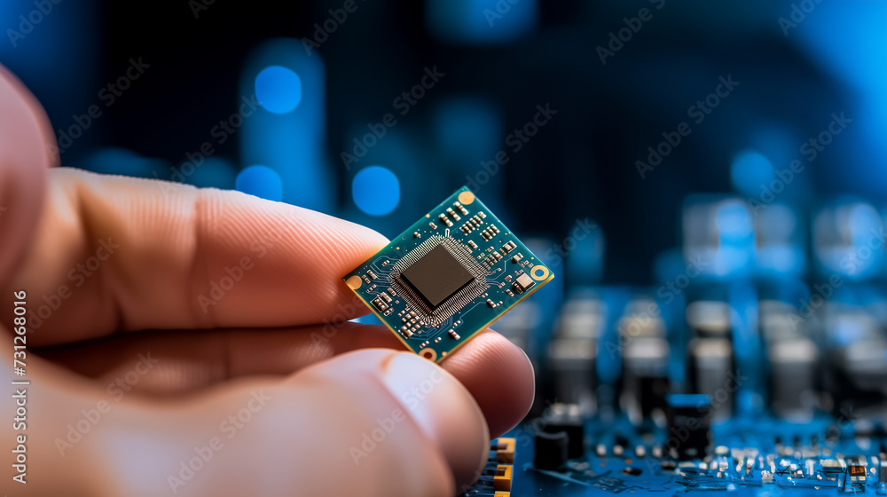 Poster man's journey in ai tech with microchip