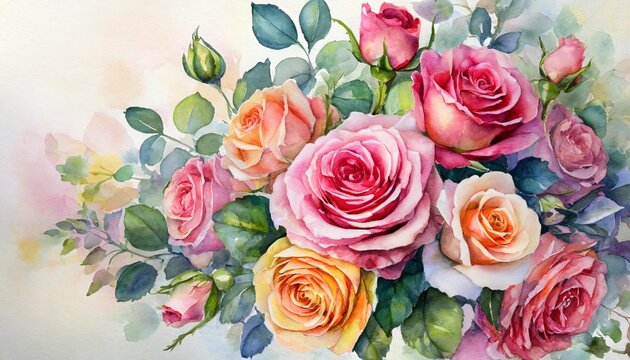 rose flowers bouquet watercolor bouquet painting floral decor for greeting or birthday wedding card vintage flowers