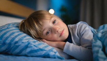 Fototapeta premium child awake in bed; trying to sleep