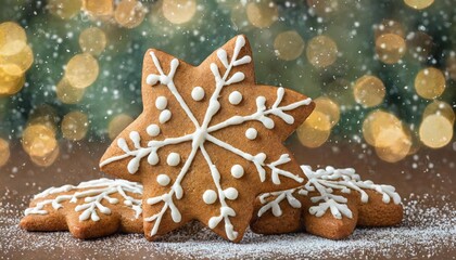a christmas gingerbread cookies with icing isolated on blurred background top view traditional element merry christmas new year and xmas celebration