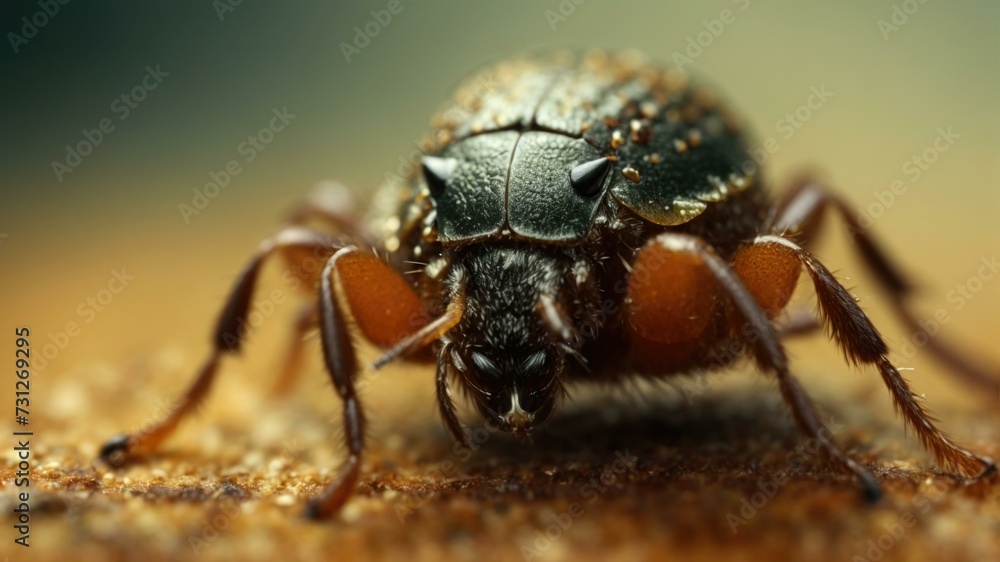Poster a close up of a bug with brown and black markings. generative ai.