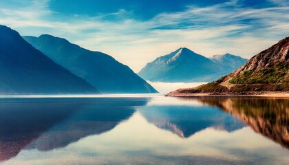 mirrored mountain seascape surreal abstract landscape wallpaper - Powered by Adobe