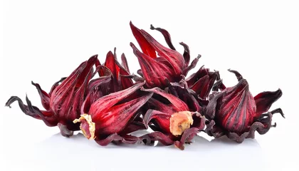 Foto op Canvas dried hibiscus sabdariffa or roselle fruits on white © Ashley