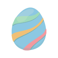 Easter blue egg, traditionally decorated with colored paper ribbons. Cute vector color drawing isolated on white background. Holiday illustration for print, notepads, cards, cards, social media