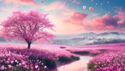 Türaufkleber Hell-pink dreamy surreal fantasy landscape pastel pink
