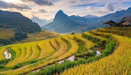 ripe rice fields in laos cai vietnam