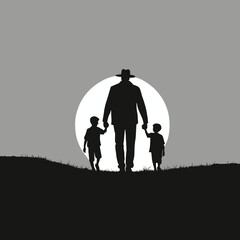 Father and son holding hands and walking, family vector illustration