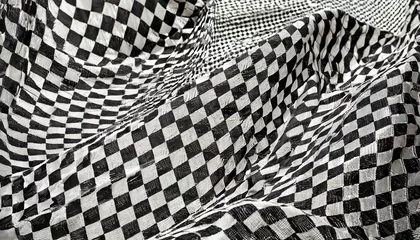 Foto op Canvas abstract black and white checkered pattern with distortion effec © Ashley