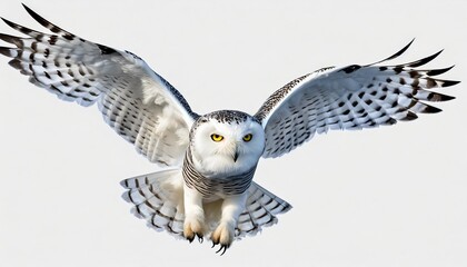 flying snowy owl isolated on a transparent or white background as png animal
