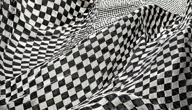 abstract black and white checkered pattern with distortion effec