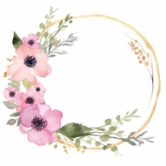 Watercolor flowers frame illustration for greeting card. Generative AI