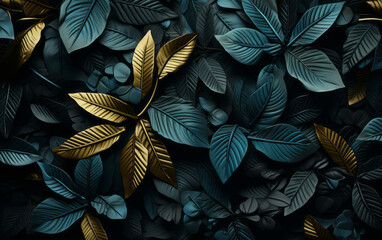 blue leaves on a black background.