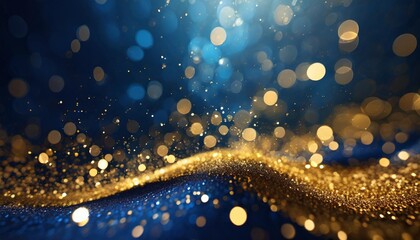 abstract background with dark blue and gold particle christmas golden light shine particles bokeh...