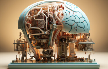 brain on computer hardware, in style of futurist elements,subjective representations..