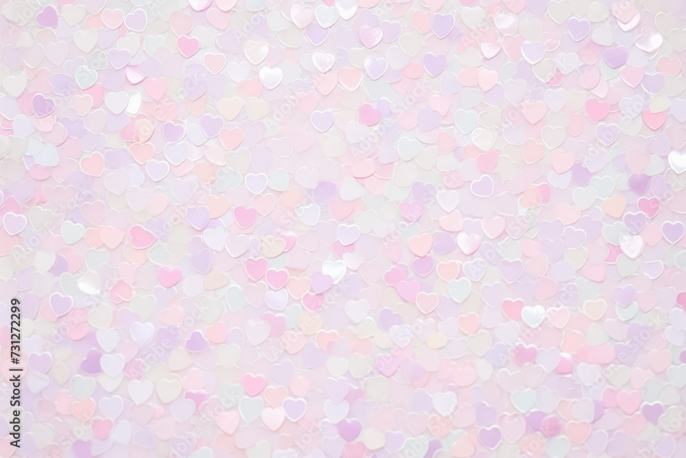 Poster Delicate pastel heart confetti scattered on a soft pink background, creating a whimsical and charming design.