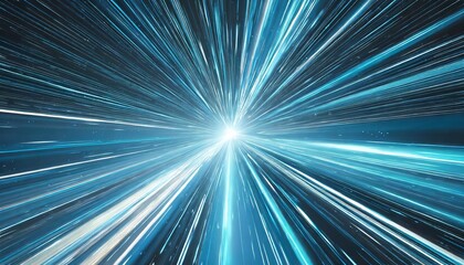 abstract hyperspace of light speed and warp speed in blue star trail - obrazy, fototapety, plakaty