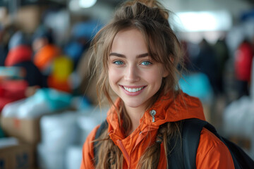 A candid shot of a volunteer assisting at a community service event, showcasing the authenticity of altruistic actions. Concept of genuine community service. Generative Ai.