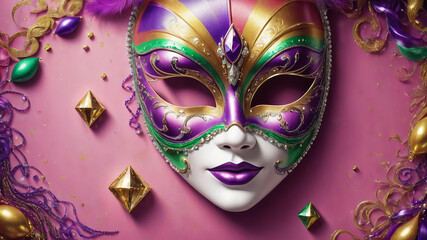 Mardi Gras carnival mask and beads 