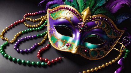 Mardi Gras carnival mask and beads 