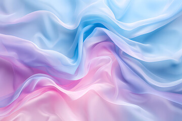Obraz premium Abstract pink blue background of drapery layers and folded textile ruffle, flowing fabric macro, wavy fashion wallpaper