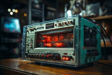 retro analog device for industry and scientific research and measurements, object closeup, concept of retro futurism lamp electronics