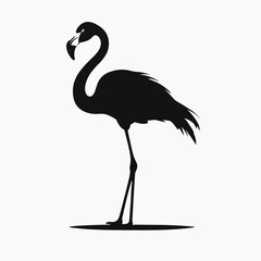 Obraz premium Silhouette of a graceful flamingo standing elegantly on one leg against a neutral background, showcasing its distinctive curved neck and slender legs.