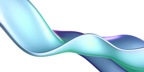3d holographic liquid wave, iridescent chrome fluid silk fabric isolated on light background. Render of neon metal ribbon with rainbow gradient effect flying in motion. 3d vector geometric background.