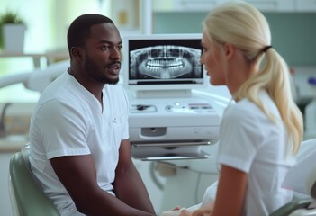 Obraz premium Dental Consultation with Panoramic X-Ray Review