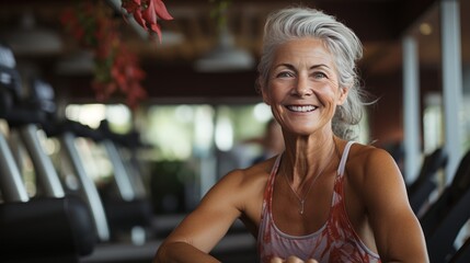 mature woman doing fitness exercises in the gym - Powered by Adobe