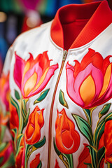 Sukajan jacket mock-up with tulip pattern emphasizing beautiful embroidery craftsmanship. 