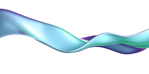 3d holographic liquid wave, iridescent chrome fluid silk fabric isolated on light background. Render of neon metal ribbon with rainbow gradient effect flying in motion. 3d vector geometric background