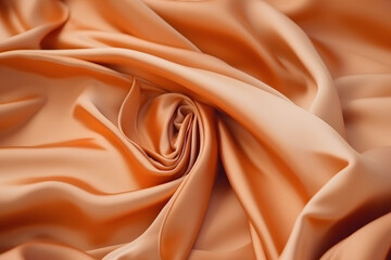 Fototapeta premium Wavy beige light orange silk abstract background of drapery layers and folded textile ruffle, wavy fashion wallpaper