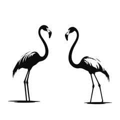 Naklejka premium Silhouette illustration of two flamingos facing each other on a white background, showcasing elegance and balance.