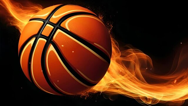 Flying basketball ball with fire flame trails, Realistic 3d sport inventory