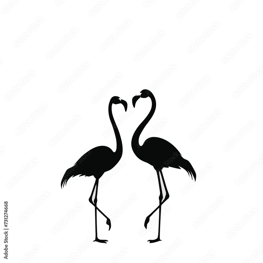 Aufkleber silhouettes of two flamingos standing face to face, creating a symmetrical and elegant composition a