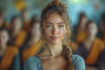 Obraz premium A confident woman leading a self-defense workshop, empowering others to feel secure and assertive in their personal safety. Concept of women fostering self-empowerment. Generative Ai.