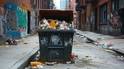 An open dumpster, often used for waste disposal - obrazy, fototapety, plakaty