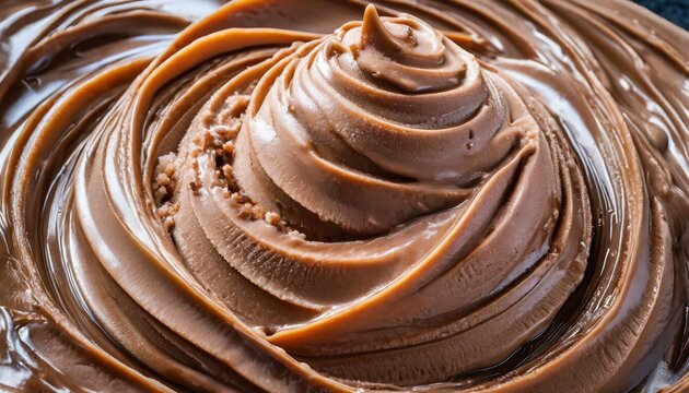 a macro image of a texture of brown chocolate ice cream with swirls close up technology